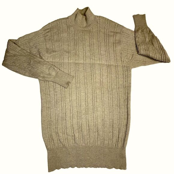 Beige Cable Knit High Neck Sweater - Picture 2 of 7
